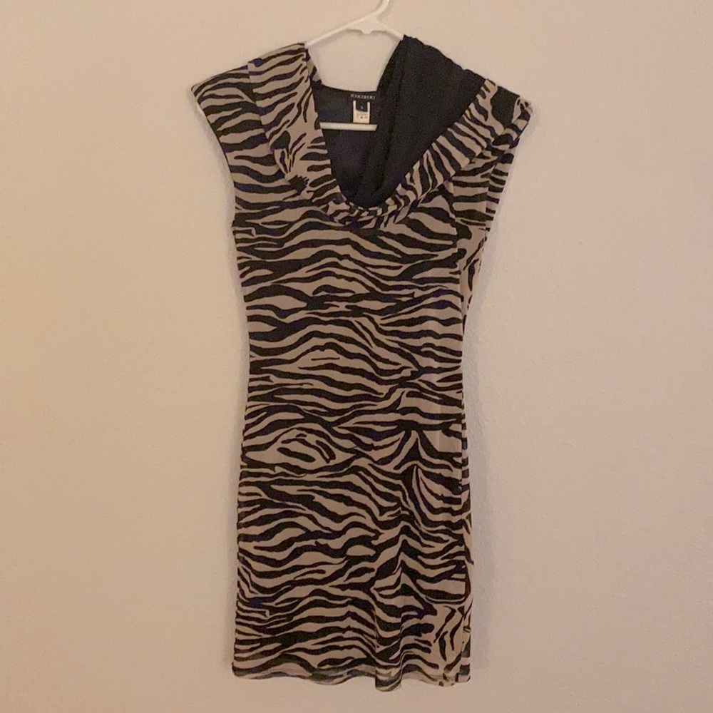 Cute dress for Halloween | animal print mini dress w/cowl neck